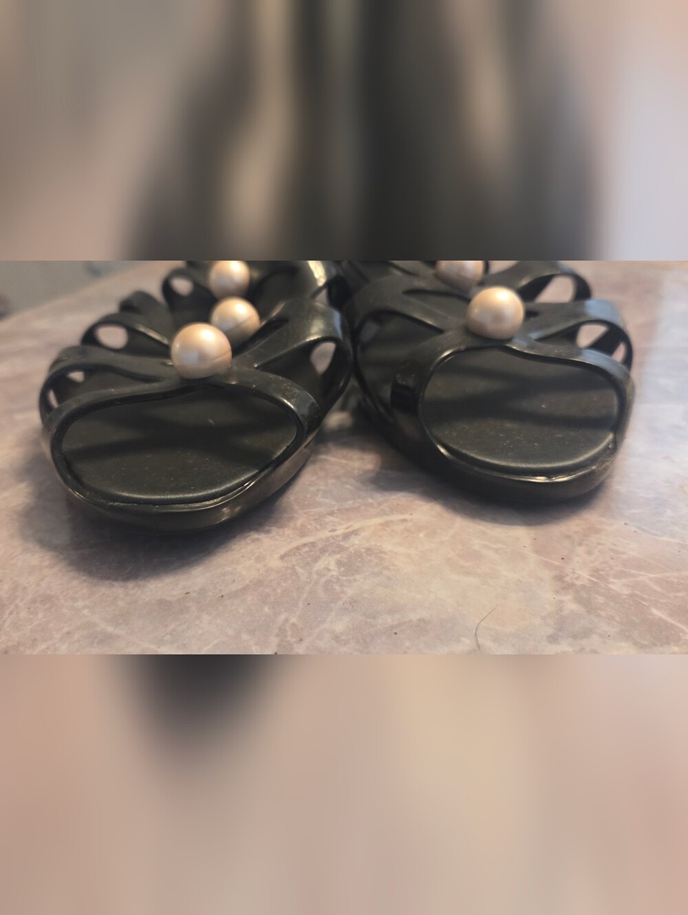 Melissa Black Sandals with Pearl Buttons - Picture 2 of 6